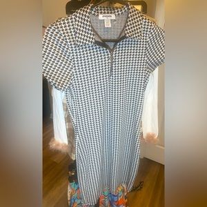 Small houndstooth print dress with silver o ring zipper in front center